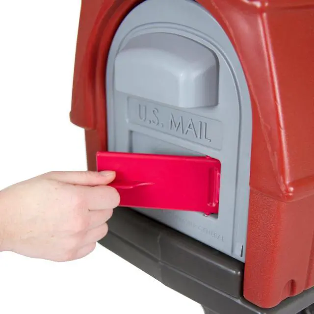 Alt view image 2 of 5 - Rustic Red Barn Plastic Residential Mailbox & Post Mount Combo Kit with 2 Access Doors