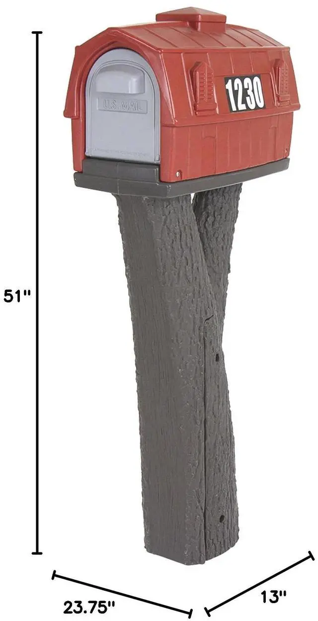 Alt view image 5 of 5 - Rustic Red Barn Plastic Residential Mailbox & Post Mount Combo Kit with 2 Access Doors