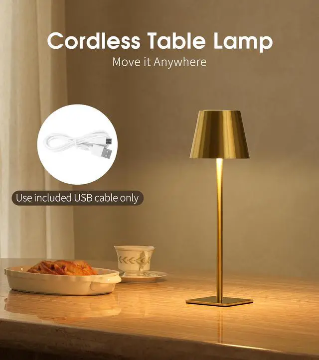 Alt view image 2 of 7 - 6 Pack Cordless Table Lamp, Battery Operated Lamp - Portable Waterproof Rechargeable Table Lamp w/ 3 Color Temps & Stepless Dimming for Dinner, Desk, Cafe, Outdoor (Brushed Gold)