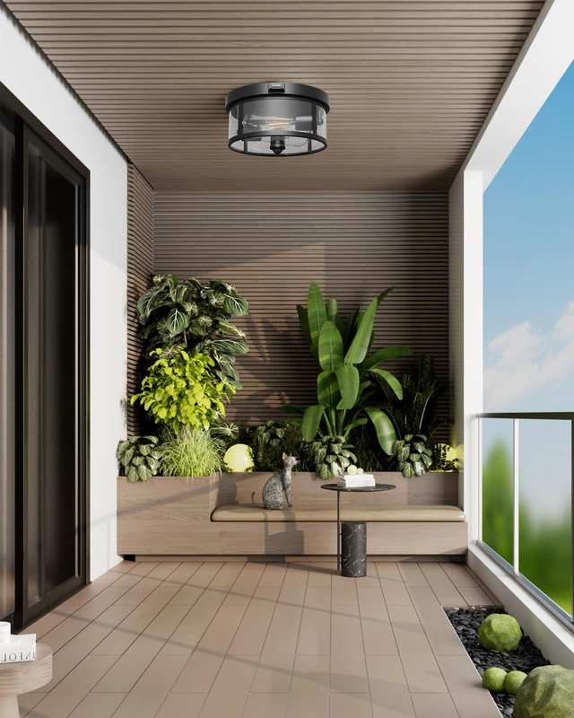 Alt view image 7 of 7 - 2Pack Outdoor Ceiling Light with Motion Sensor 9.3in - Porch Lights Outdoor, E26 Base, Flush Mount, 360° Detection, 3 Modes (Auto/Dusk to Dawn/Always-on), Farmhouse Ceiling Light for Porch, Entryway