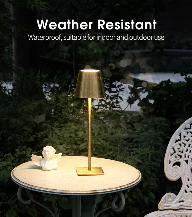 Alt view image 4 of 7 - 6 Pack Cordless Table Lamp, Battery Operated Lamp - Portable Waterproof Rechargeable Table Lamp w/ 3 Color Temps & Stepless Dimming for Dinner, Desk, Cafe, Outdoor (Brushed Gold)