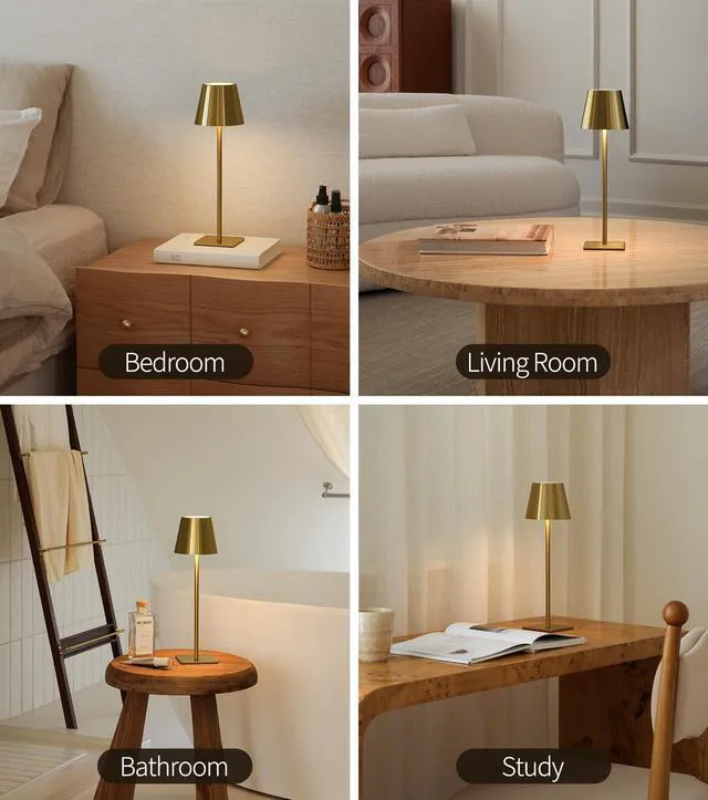 Alt view image 7 of 7 - 6 Pack Cordless Table Lamp, Battery Operated Lamp - Portable Waterproof Rechargeable Table Lamp w/ 3 Color Temps & Stepless Dimming for Dinner, Desk, Cafe, Outdoor (Brushed Gold)