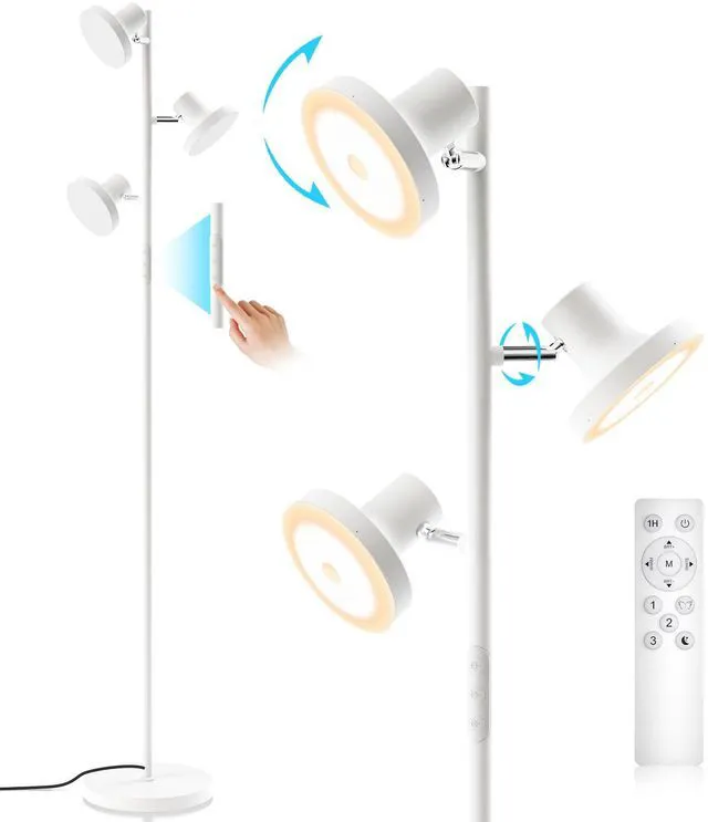 Main image of 36W LED Tree Floor Lamp, Modern Dimmable Standing Lamp with Remote & Touch Control, 4 Color Temperatures, 3 Rotatable LED Light Floor Lamps for Living Room, Bedroom, Office