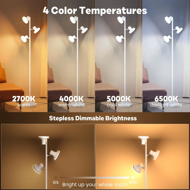 Alt view image 4 of 7 - 36W LED Tree Floor Lamp, Modern Dimmable Standing Lamp with Remote & Touch Control, 4 Color Temperatures, 3 Rotatable LED Light Floor Lamps for Living Room, Bedroom, Office