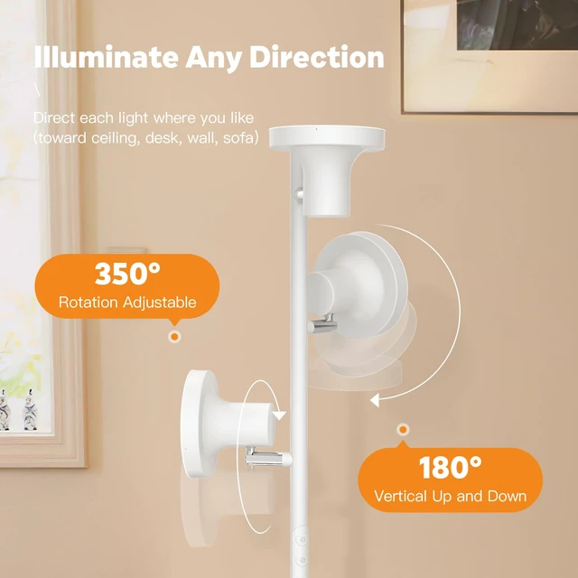 Alt view image 5 of 7 - 36W LED Tree Floor Lamp, Modern Dimmable Standing Lamp with Remote & Touch Control, 4 Color Temperatures, 3 Rotatable LED Light Floor Lamps for Living Room, Bedroom, Office