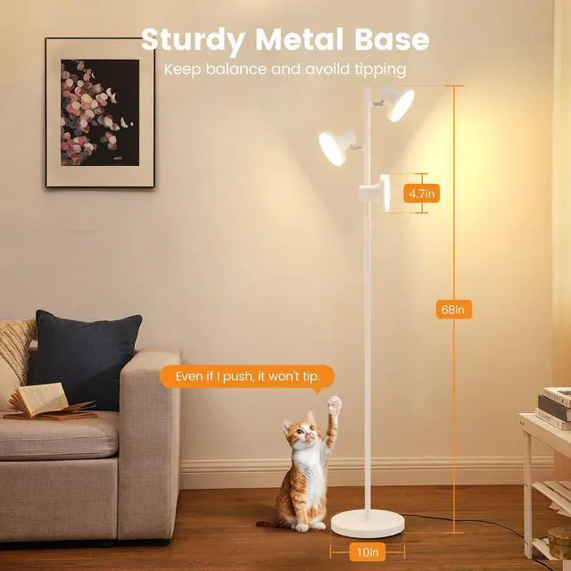 Alt view image 7 of 7 - 36W LED Tree Floor Lamp, Modern Dimmable Standing Lamp with Remote & Touch Control, 4 Color Temperatures, 3 Rotatable LED Light Floor Lamps for Living Room, Bedroom, Office