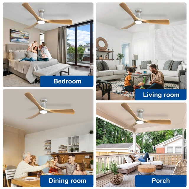 Alt view image 5 of 7 - 52-Inch Ceiling Fans with Lights: Wood 3 Blade Flush Mount Low Profile Ceiling Fan for Bedroom - Dimmable Indoor Outdoor Fan with Remote Control Ultra Quiet DC Motor Timer