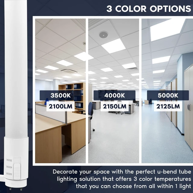 Alt view image 2 of 7 - U Bend LED Tube Light, T8 T12, 17.5W (32W Equivalent), 3CCT, 4 Pack 3500K 4000K 5000K, 2100 Lumens, Fluorescent Light Tube Replacement, Direct or Ballast Bypass, UL Certified, G13 Base