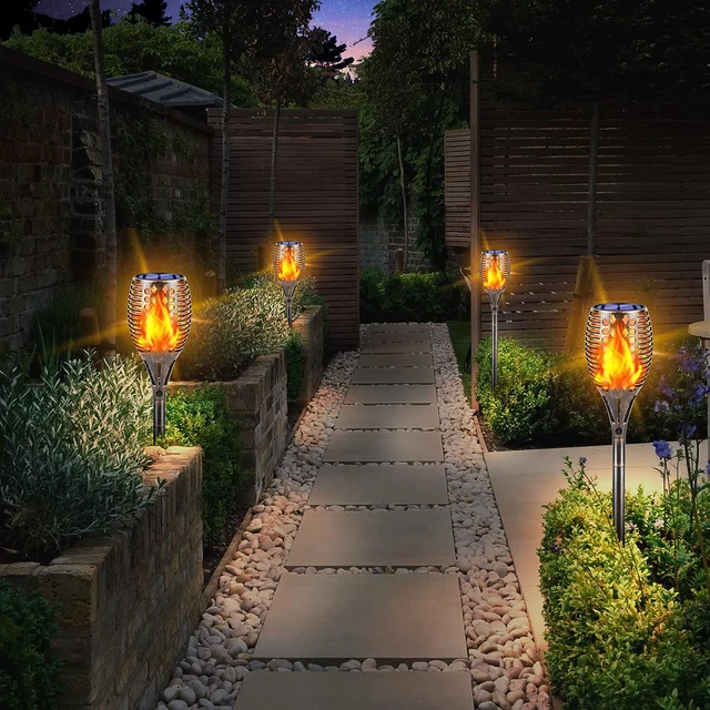Alt view image 7 of 7 - Flickering Flame Solar Torch Lights Outdoor, 43" Tall, 4 Pack Realistic Flame Effect, Charges in 6-8 Hours, 10-12-Hour Runtime, IP65 Waterproof, Auto On/Off for Yard, Patio and Garden