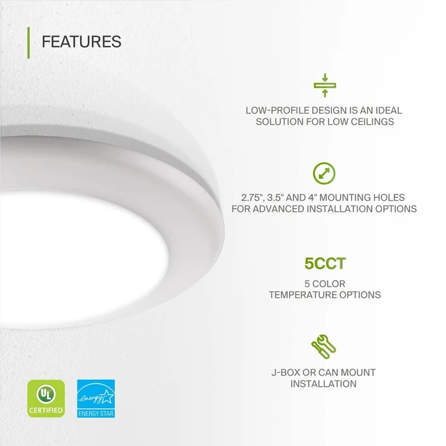 Alt view image 3 of 7 - 12 Pack LED Disk Lights 6 Inch, 5CCT Flush Mount Ceiling Light Fixture 15W 2700K-5000K 1245LM Dimmable Surface Mount Disk Light, 6 Inch LED Ceiling Light, Low Profile Disc Lights, UL Energy Star