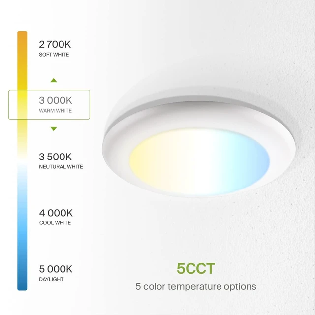Alt view image 6 of 7 - 12 Pack LED Disk Lights 6 Inch, 5CCT Flush Mount Ceiling Light Fixture 15W 2700K-5000K 1245LM Dimmable Surface Mount Disk Light, 6 Inch LED Ceiling Light, Low Profile Disc Lights, UL Energy Star