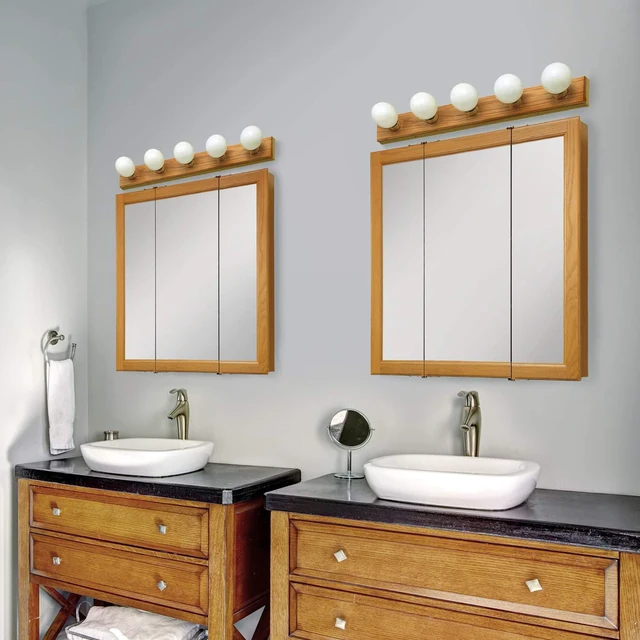 Alt view image 5 of 7 - 500215 5-Light Vanity Strip Light Contemporary Dimmable for Bathroom, Bedroom, Makeup Vanity, Honey Oak