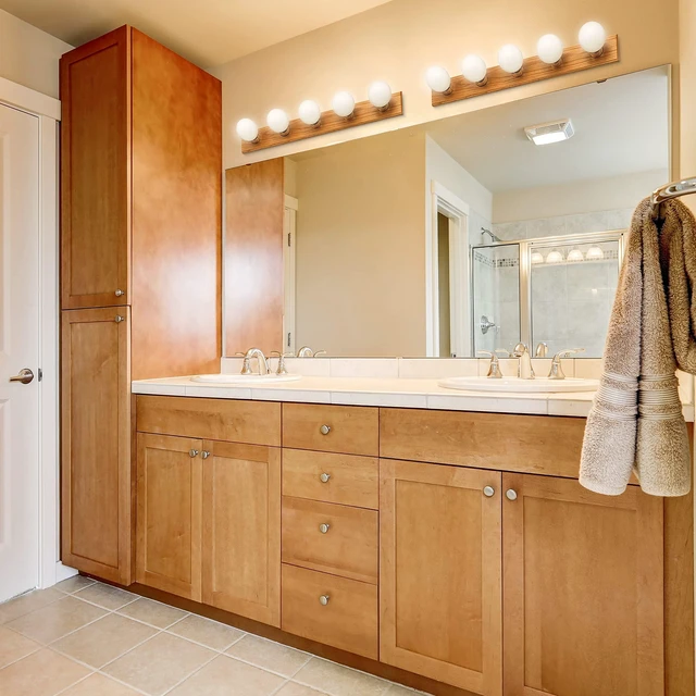 Alt view image 6 of 7 - 500215 5-Light Vanity Strip Light Contemporary Dimmable for Bathroom, Bedroom, Makeup Vanity, Honey Oak