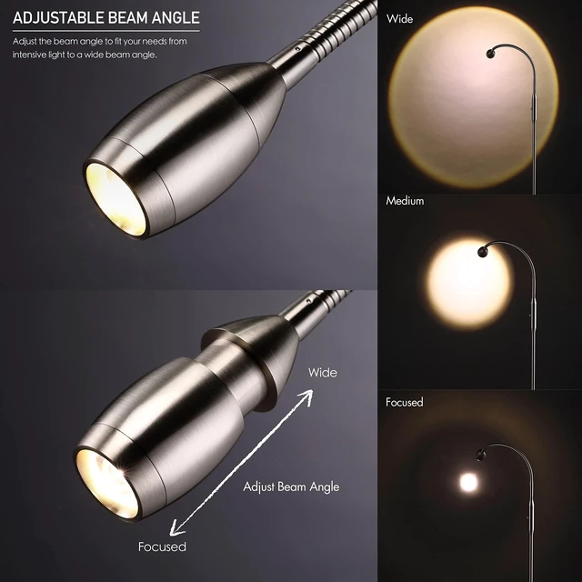 Alt view image 3 of 7 - OBright Ray Adjustable LED Beam Floor Lamp, Dimmable and Zoomable Spotlight, Flexible Gooseneck, Reading/Crafting Standing Lamp, Work Table Light, Brushed Nickel