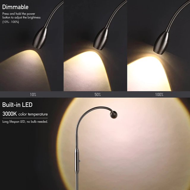 Alt view image 4 of 7 - OBright Ray Adjustable LED Beam Floor Lamp, Dimmable and Zoomable Spotlight, Flexible Gooseneck, Reading/Crafting Standing Lamp, Work Table Light, Brushed Nickel
