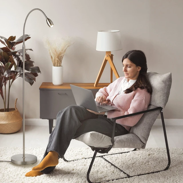 Alt view image 6 of 7 - OBright Ray Adjustable LED Beam Floor Lamp, Dimmable and Zoomable Spotlight, Flexible Gooseneck, Reading/Crafting Standing Lamp, Work Table Light, Brushed Nickel