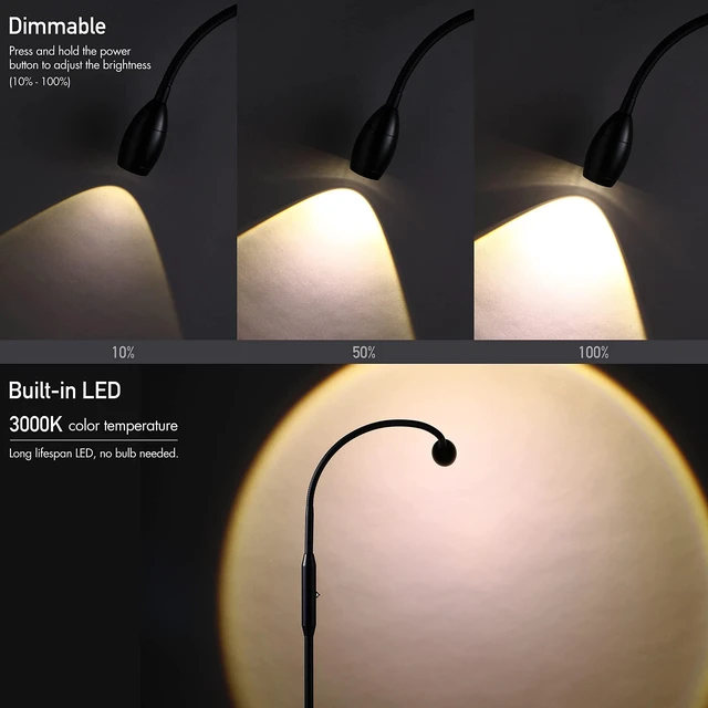 Alt view image 4 of 7 - OBright Ray Adjustable LED Beam Floor Lamp, Dimmable and Zoomable Spotlight, Flexible Gooseneck, Reading/Crafting Standing Lamp, Work Table Light, Matte Black