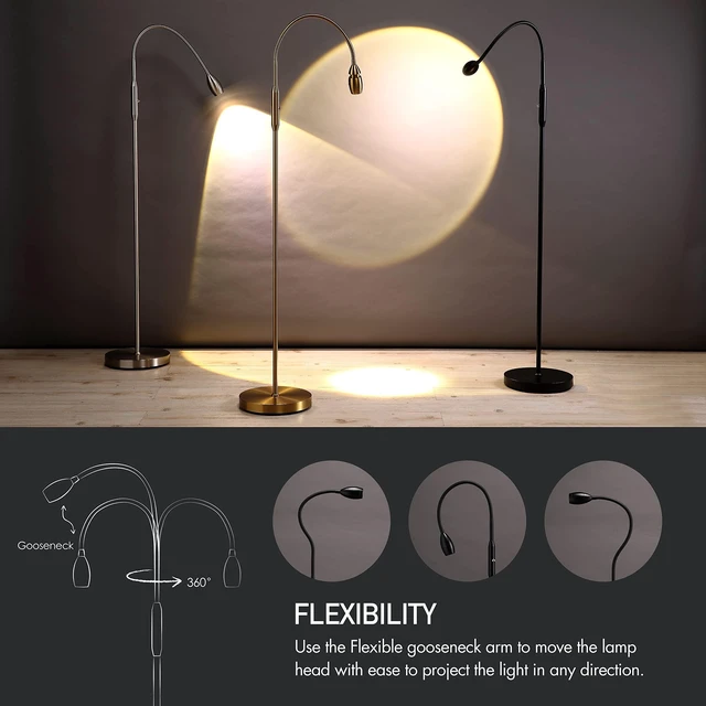 Alt view image 5 of 7 - OBright Ray Adjustable LED Beam Floor Lamp, Dimmable and Zoomable Spotlight, Flexible Gooseneck, Reading/Crafting Standing Lamp, Work Table Light, Matte Black