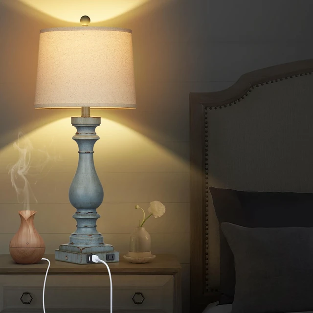 Alt view image 4 of 6 - 29" Tall Table Lamp for Living Room Set of 2,Coastal Bedside Nightstand Lamps with USB C+A Ports & AC Outlet,3-Way Dimmable Touch Control Retro Blue Desk Lamp for Bedroom,Color 3