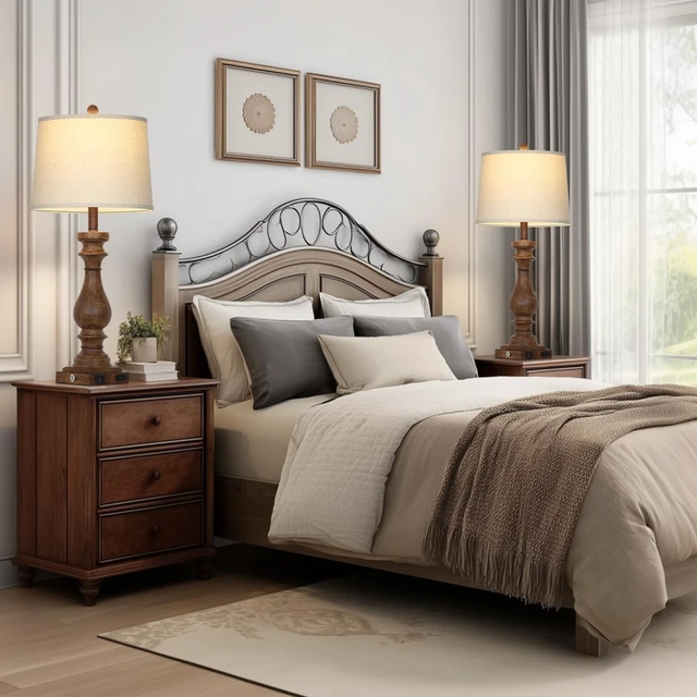 Alt view image 5 of 7 - 29" Tall Farmhouse Table Lamp for Living Room Set of 2,Vintage Retro Nightstand Lamps with USB C+A Ports & AC Outlet,3-Way Dimmable Touch Bedside Lamp for Bedroom Side Table,Brown