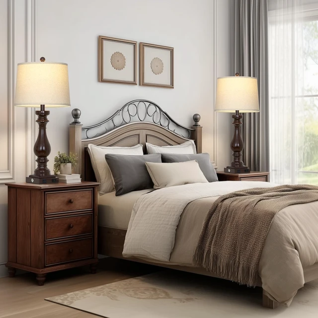 Alt view image 5 of 7 - 29" Tall Farmhouse Table Lamp for Living Room Set of 2,Vintage Retro Nightstand Lamps with USB C+A Ports & AC Outlet,3-Way Dimmable Touch Bedside Lamp for Bedroom Side Table,Dark Brown