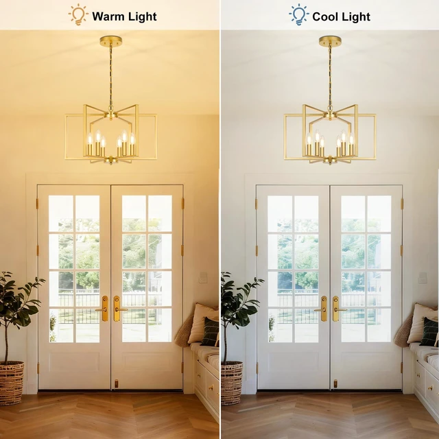 Alt view image 4 of 7 - 6 Light Gold Chandelier, Modern Farmhouse Metal Dining Room Light Fixture Industrial Geometric Ceiling Light with E12 Base, Rustic Hanging Pendant Lights for Kitchen Island Entryway Foyer, Indoor