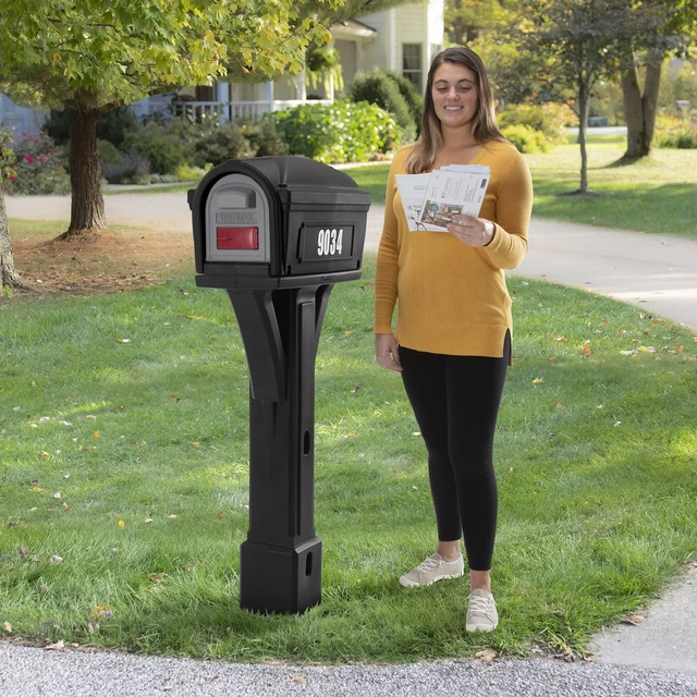 Alt view image 7 of 7 - Classic Plastic Residential Mailbox & Post Mount Combo Kit with 2 Access Doors - Black