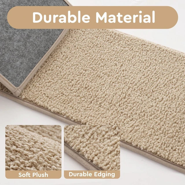Alt view image 2 of 7 - Soft Peel and Stick Stair Treads for Wooden Steps 8"x30" 15PC Plush Stair-Treads Non Slip Indoor, Carpet-Stair Tread Reusable Adhesive for Kids and Pets, Washable Stair Runner Rugs Beige