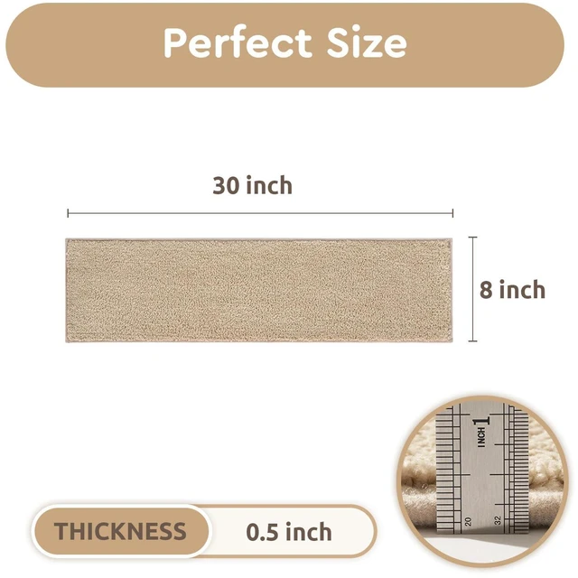 Alt view image 6 of 7 - Soft Peel and Stick Stair Treads for Wooden Steps 8"x30" 15PC Plush Stair-Treads Non Slip Indoor, Carpet-Stair Tread Reusable Adhesive for Kids and Pets, Washable Stair Runner Rugs Beige