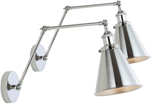 Main image of Rover 1-Light Wall Sconce 7", Chrome, Set of 2 Adjustable Arm, Hardwired Bedside Reading Swing Arm, Farmhouse Cone Shade, Metal Hardwired Indoor Fixture, LED Bulbs Included