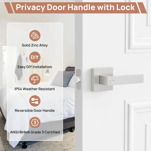 Alt view image 2 of 7 - 6 Pack Door Handles Interior Door Knobs, Privacy Door Levers for Bedroom Bathroom, Heavy Duty Zinc Alloy Door Handles Door Leverset for Left & Right Handled Doors
