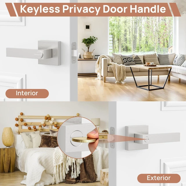Alt view image 3 of 7 - 6 Pack Door Handles Interior Door Knobs, Privacy Door Levers for Bedroom Bathroom, Heavy Duty Zinc Alloy Door Handles Door Leverset for Left & Right Handled Doors