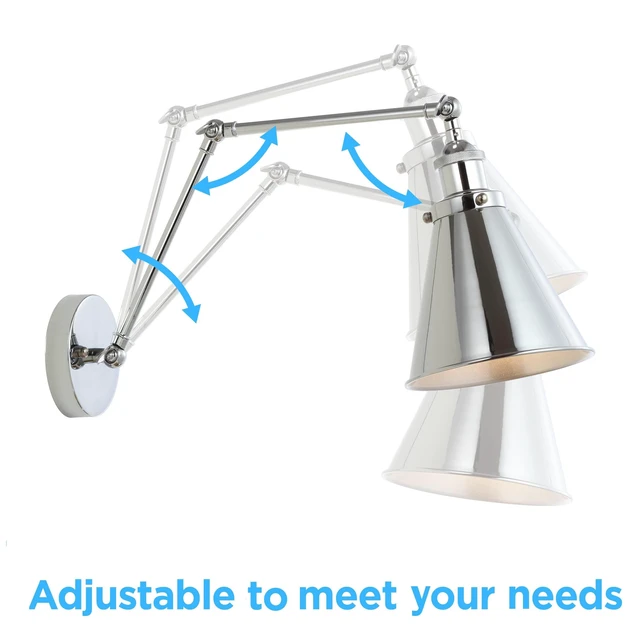 Alt view image 6 of 7 - Rover 1-Light Wall Sconce 7", Chrome, Set of 2 Adjustable Arm, Hardwired Bedside Reading Swing Arm, Farmhouse Cone Shade, Metal Hardwired Indoor Fixture, LED Bulbs Included