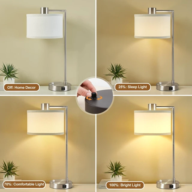 Alt view image 4 of 7 - Silver Table Lamp Set of 2, Dimmable Bedside Lamps for Night Stand, USB A+C Nightstand Lamp with Linen Lampshade, 2 LED Bulbs Included, Desk Lamp for Bedroom, Living Room, End Table, Reading, Office