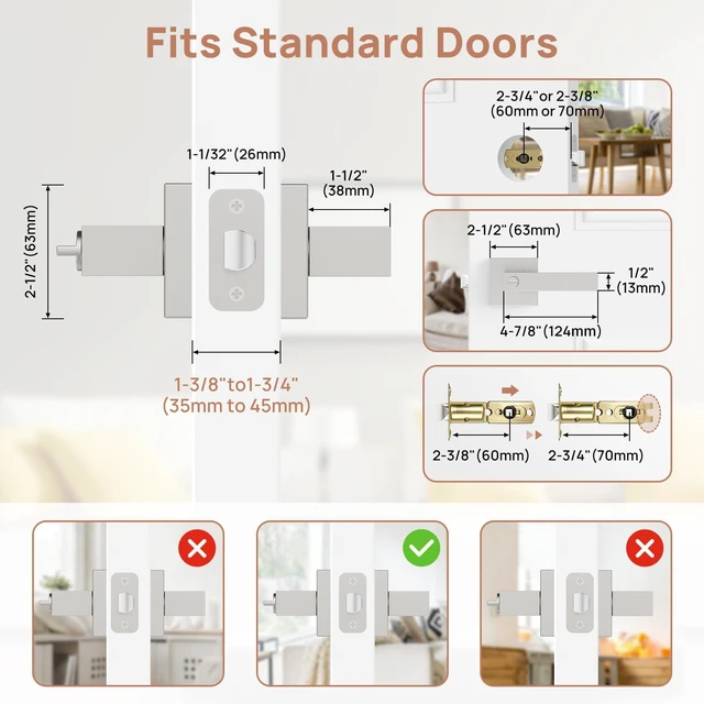 Alt view image 4 of 7 - 6 Pack Door Handles Interior Door Knobs, Privacy Door Levers for Bedroom Bathroom, Heavy Duty Zinc Alloy Door Handles Door Leverset for Left & Right Handled Doors