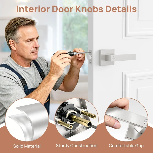 Alt view image 5 of 7 - 6 Pack Door Handles Interior Door Knobs, Privacy Door Levers for Bedroom Bathroom, Heavy Duty Zinc Alloy Door Handles Door Leverset for Left & Right Handled Doors