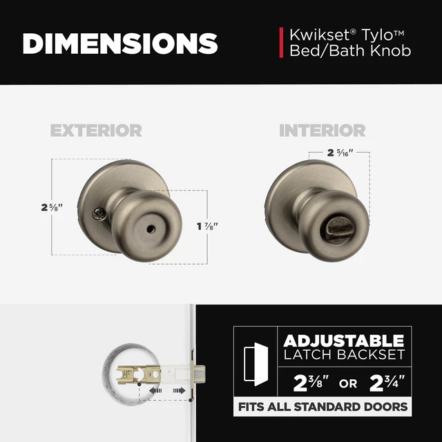 Alt view image 6 of 7 - 93001-869 Tylo Bed & Bath Knob in Antique Brass, Privacy (Pack of 6)