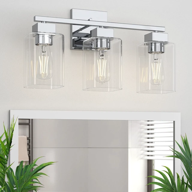 Main image of Chrome Bathroom Vanity Light - 3 Light Bathroom Light Fixture Square Design & UL Certification, Bath Room Lighting Fixtures Over Mirror, Modern Vanity Lighting Fixture for Living Room