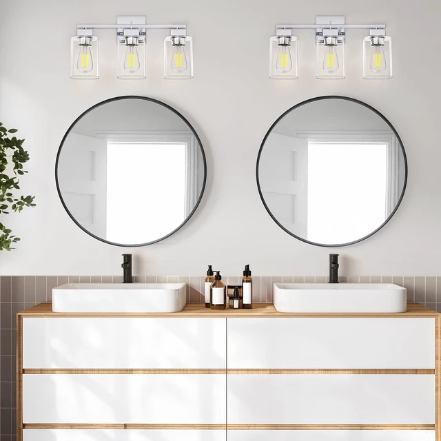 Alt view image 3 of 7 - Chrome Bathroom Vanity Light - 3 Light Bathroom Light Fixture Square Design & UL Certification, Bath Room Lighting Fixtures Over Mirror, Modern Vanity Lighting Fixture for Living Room