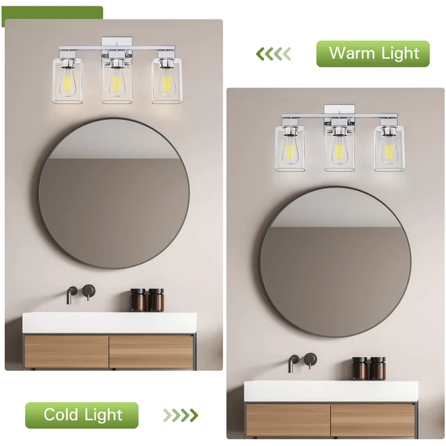 Alt view image 4 of 7 - Chrome Bathroom Vanity Light - 3 Light Bathroom Light Fixture Square Design & UL Certification, Bath Room Lighting Fixtures Over Mirror, Modern Vanity Lighting Fixture for Living Room