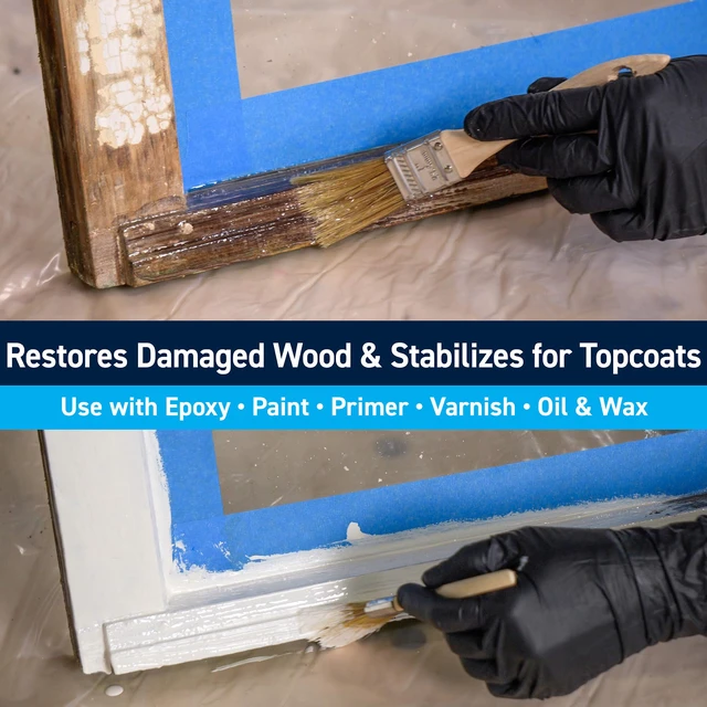 Alt view image 6 of 7 - Clear Penetrating Epoxy Wood Sealer - 1.5 Pint Kit, Cold Weather Ideal for Wood Rot Repair & Sealing Plywood; Marine-Grade Epoxy Hardens and Stabilizes; Waterproofs and Protects Outdoor Wood
