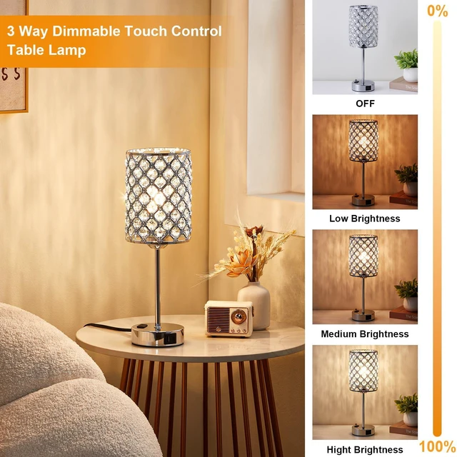Alt view image 4 of 7 - Sliver Crystal Table Lamps for Bedroom Set of 2, Nightstand Touch Lamp Touch Control Lamp with USB C+A Ports & AC Outlet, 3-Way Dimmable Bedside Lamp, Silver Dresser for Bedroom, Bulb Included