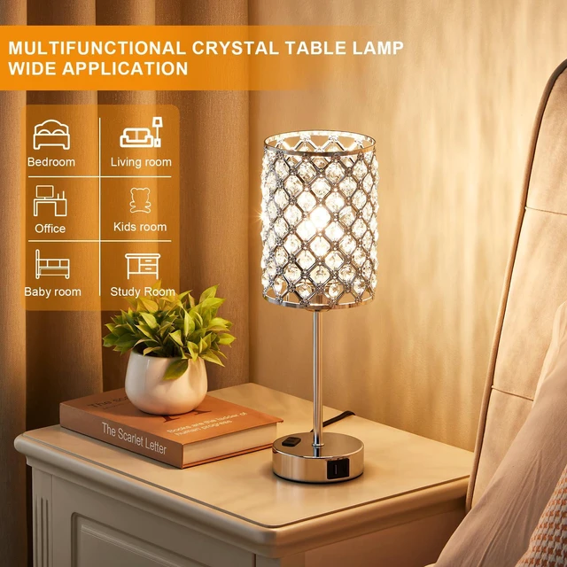 Alt view image 2 of 7 - Sliver Crystal Table Lamps for Bedroom Set of 2, Nightstand Touch Lamp Touch Control Lamp with USB C+A Ports & AC Outlet, 3-Way Dimmable Bedside Lamp, Silver Dresser for Bedroom, Bulb Included