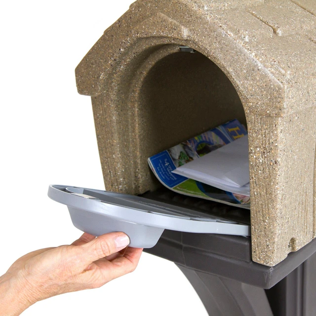 Alt view image 3 of 7 - Rustic Home Plastic Residential Cabin Mailbox & Post Mount Combo Kit with 2 Access Doors - Sandstone, Made in USA
