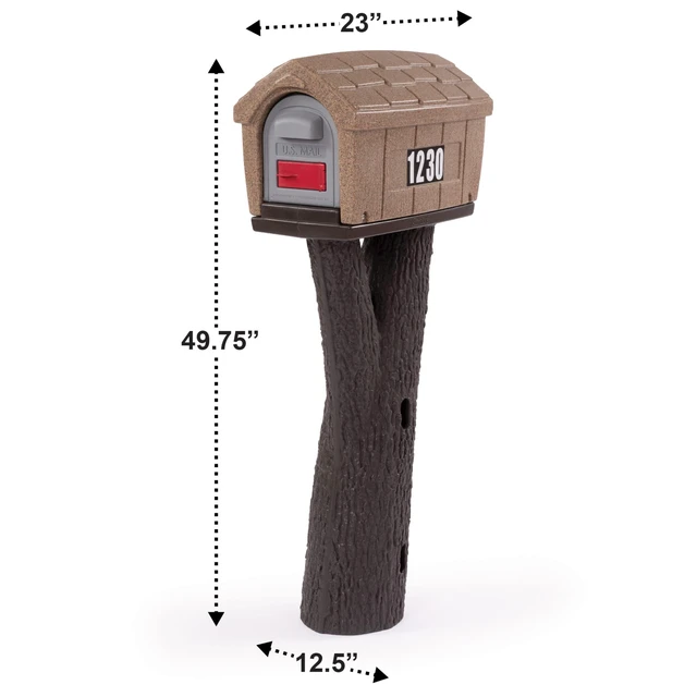 Alt view image 5 of 7 - Rustic Home Plastic Residential Cabin Mailbox & Post Mount Combo Kit with 2 Access Doors - Sandstone, Made in USA