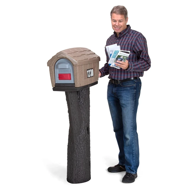 Alt view image 7 of 7 - Rustic Home Plastic Residential Cabin Mailbox & Post Mount Combo Kit with 2 Access Doors - Sandstone, Made in USA