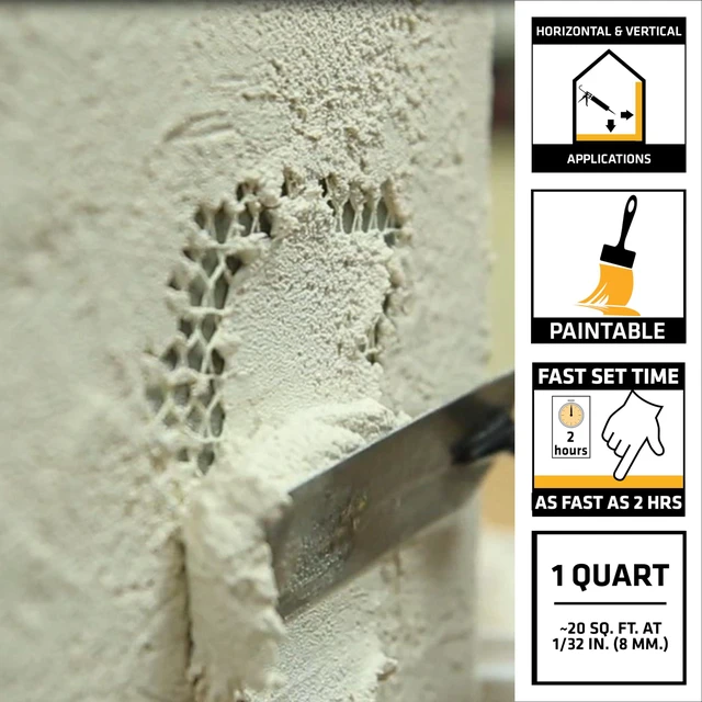 Alt view image 2 of 6 - cryl Stucco Repair, White, 1-Qt, Ready-Mix Stucco Patch for Large Cracks and Spalls, Acrylic-Based, Interior/Exterior, Textured, Moisture-Resistant (Pack of 6)