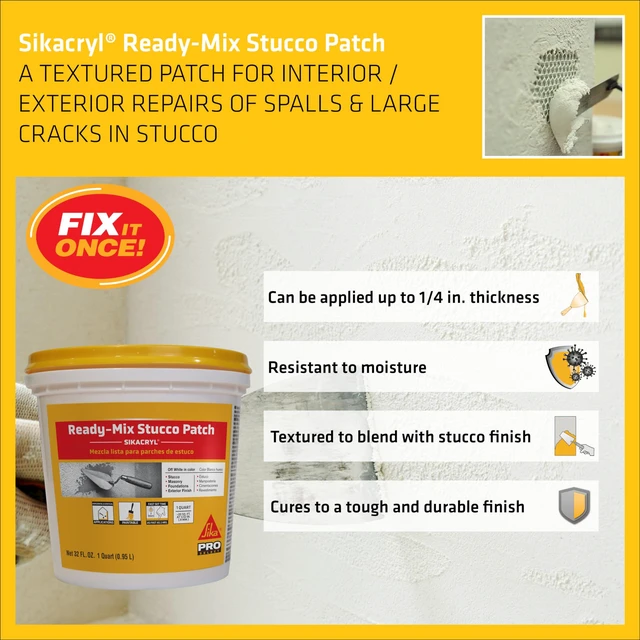 Alt view image 3 of 6 - cryl Stucco Repair, White, 1-Qt, Ready-Mix Stucco Patch for Large Cracks and Spalls, Acrylic-Based, Interior/Exterior, Textured, Moisture-Resistant (Pack of 6)