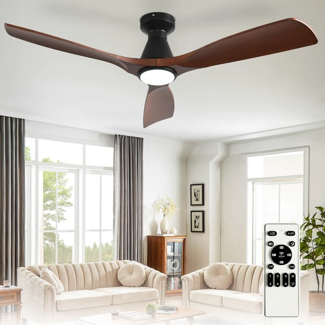 Main image of 52-Inch Ceiling Fans with Lights: Walnut 3 Blade Flush Mount Low Profile Ceiling Fan for Bedroom - Dimmable Indoor Outdoor Fan with Remote Control Ultra Quiet DC Motor Timer