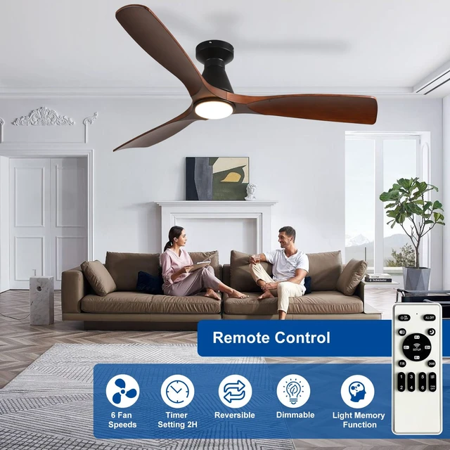 Alt view image 4 of 7 - 52-Inch Ceiling Fans with Lights: Walnut 3 Blade Flush Mount Low Profile Ceiling Fan for Bedroom - Dimmable Indoor Outdoor Fan with Remote Control Ultra Quiet DC Motor Timer